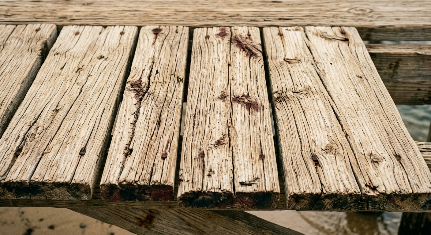 Sun-bleached weathered dock planking